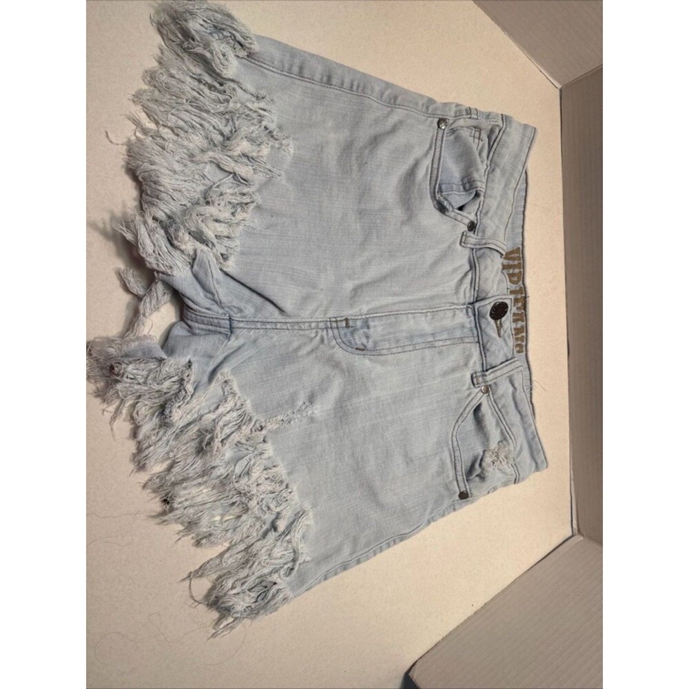 VIP Jeans Distressed Light Blue Wash Denim Fringe Hem Shorts Women's Size 5/6